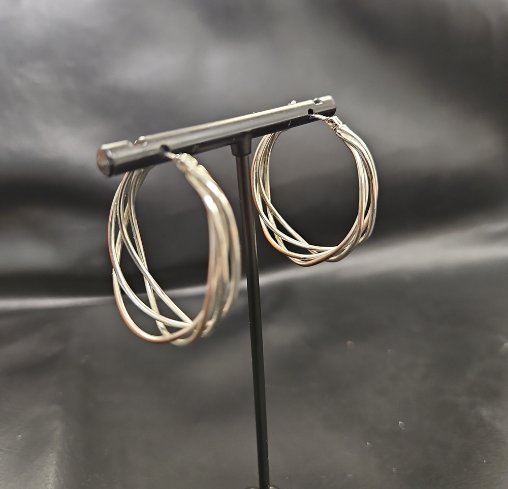Multi-Tone Twisted Hoop Earrings - Silver & Cipper Tone
